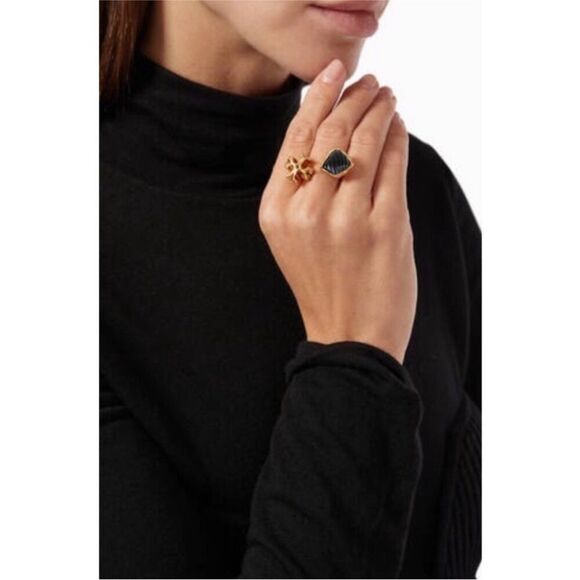 Tory Burch Jewelry - Tory Burch NWT Sculptural Bypass Statement Ring | Leaf & Logo Flower | Size 7.25